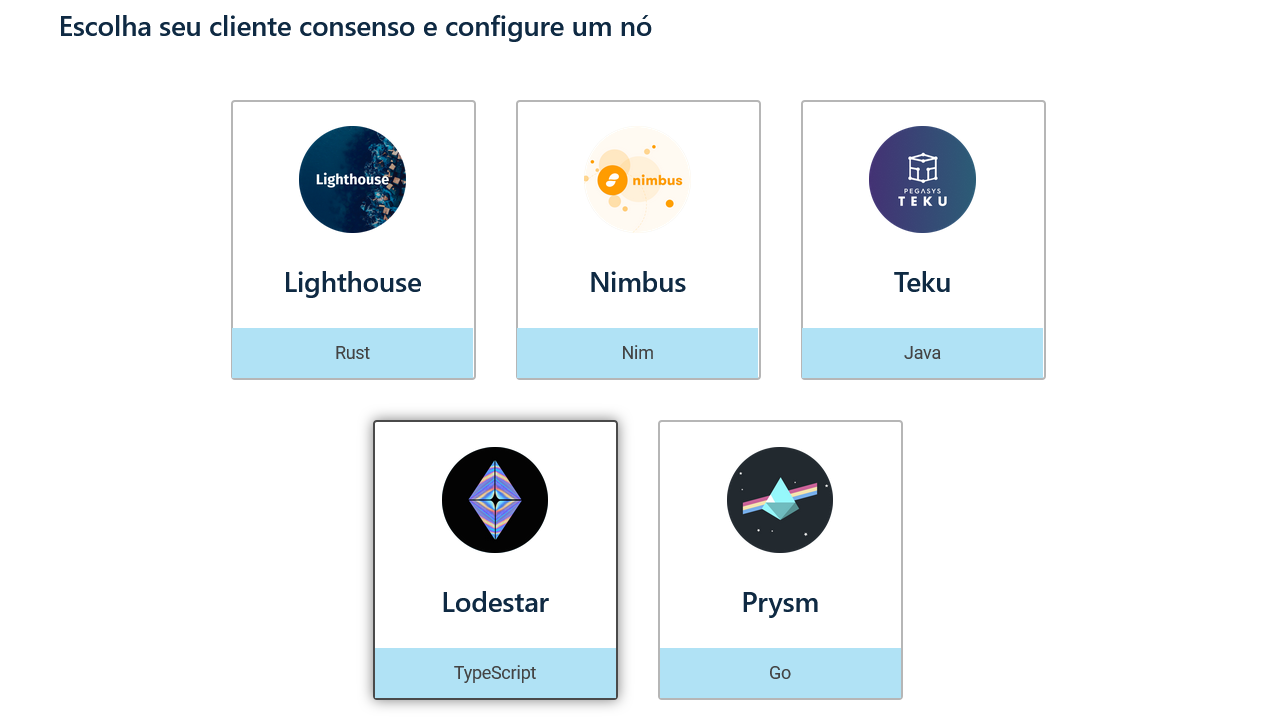 Escolha seu cliente de consenso e configure um nó